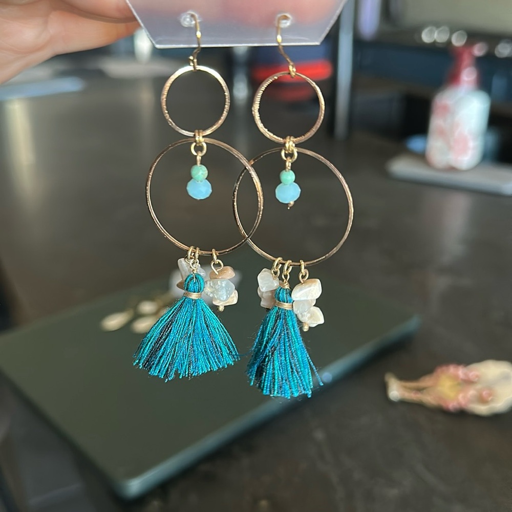 Turquoise tassel dangle earrings